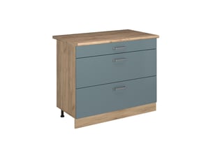 Vicco meuble cuisine, bleu-grischêne doré, 100cm plan de travail chêne doré