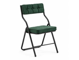 Lot de 2 chaises pliantes 47x46x80 cm, dossier et assise rembourrés incurvés, structure en acier, velours vert