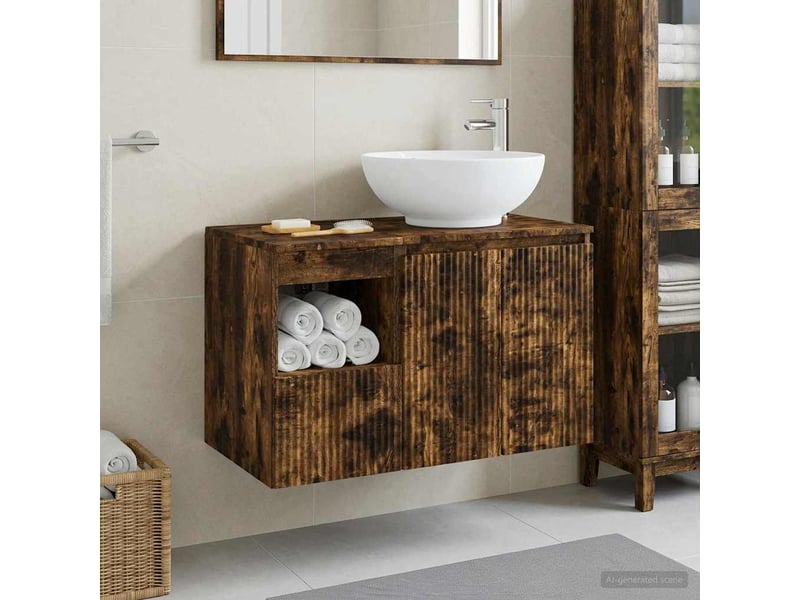 Ensemble de mobilier de salle de bain 2 pc chêne fumé cf64090 - Conforama B