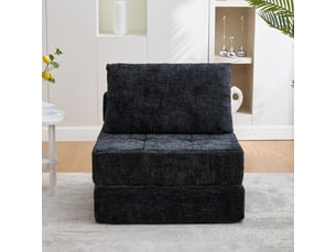 Chauffeuse convertible pliante en tissu chenille noir avec coussins