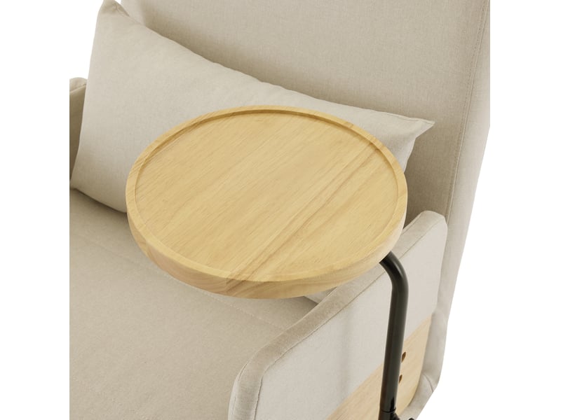  Fauteuil convertible 3-en-1 beige en tissu, tablette en bois orientable et dossier réglable sur 6 positions  - Conforama D