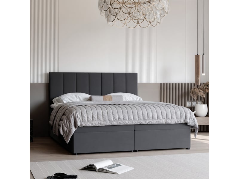 Lit coffre zelto - 180x200 cm - avec matelas et surmatelas - velours dense - gris ZELTO - Conforama B