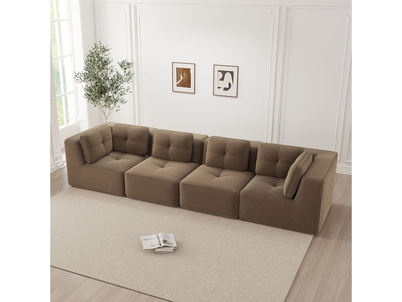  Canapé modulable 4 places sans structure revêtement en cord assise profonde coussins moelleux antidérapant  - Conforama B