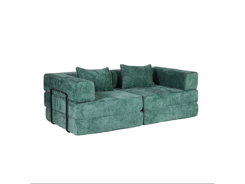  Canapé-lit de sol convertible et modulable sans assemblage en chenille vert foncé  - Conforama A