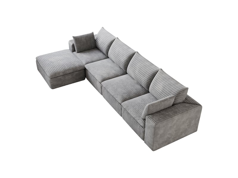  Canapé d’angle modulable,340x160x82 cm,5 places,velours côtelé,gris  - Conforama A