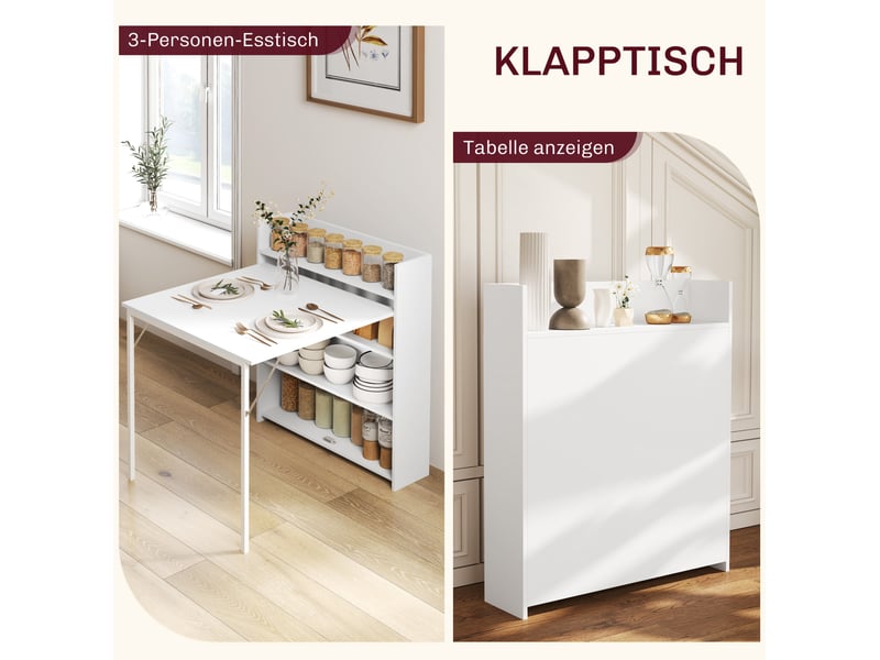  Table à manger pliante blanche 3 places avec rangements intégrés, style industriel pour petits espaces  - Conforama E