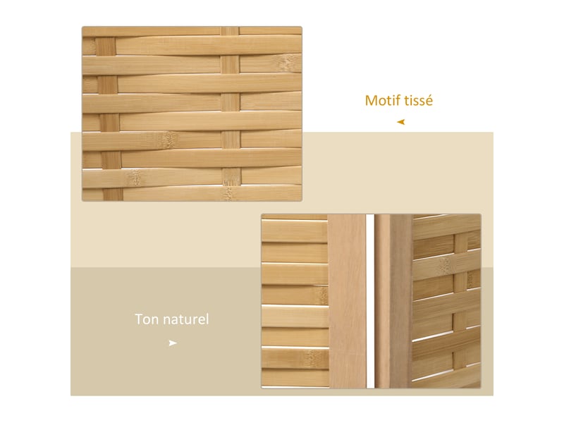  Paravent en bois séparateur de pièce closion de séparation pliable 4 panneaux en bambou naturel clair 160 x 170 cm  - Conforama D