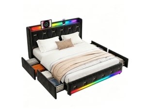 Lit avec rangement 140x200 cm   EBD855F-BK coloris noir