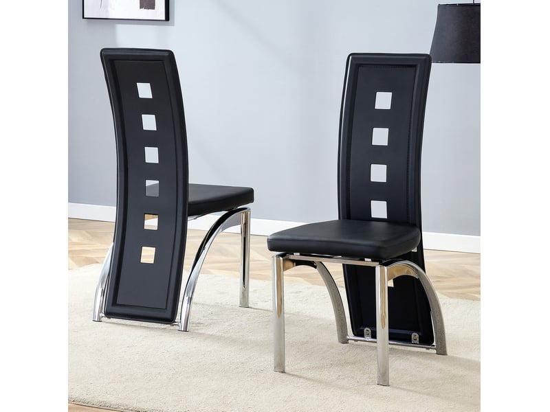  Lot de 2 chaises de salle à manger noires et argentées en pu et métal  - Conforama C