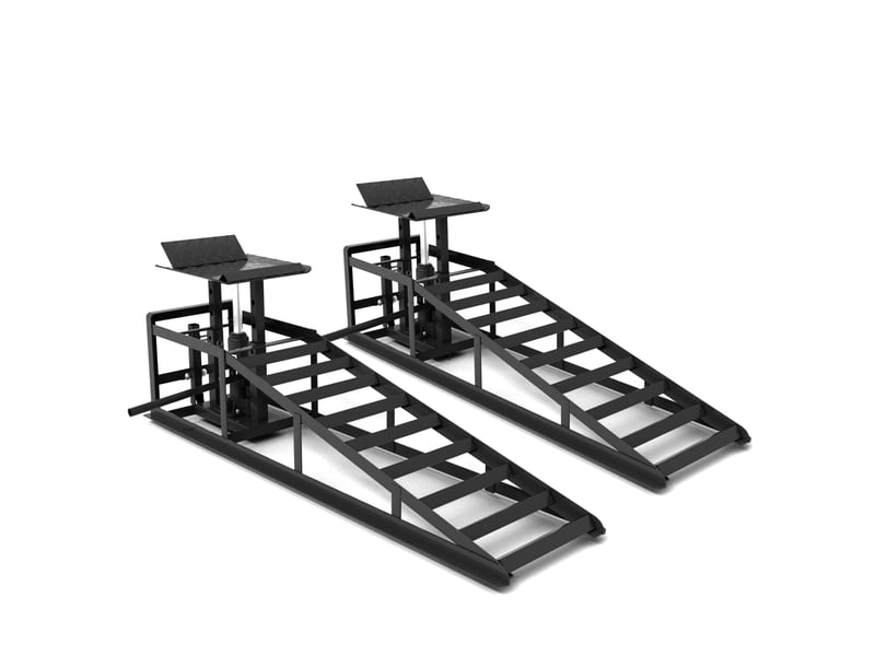 Lot de 2 rampes de levage hydrauliques noires en acier, 114,3 cm, capacité 5060 kg, hauteur 23 à 36 cm - Conforama D