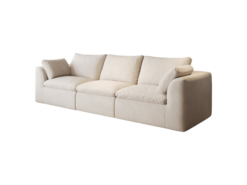  Canapé droit style nuage 3 places 245 x 90 x 83 cm, tissu de lin beige blanc, mousse haute résilience, assise profonde, livré compressé sans montage  - Conforama E