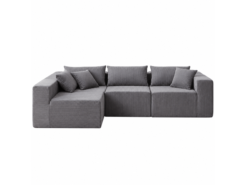  Canapé d’angle modulable en l - 4 modules, assise au sol et velours côtelé - canapé compressé - gris CozyNest - Conforama A