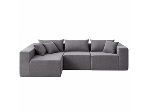 Canapé d’angle modulable en l - 4 modules, assise au sol et velours côtelé - canapé compressé - gris