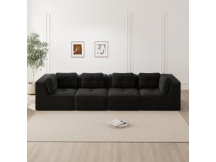 Canapé droit modulable 4 places velours côtelé noir – 386 x 104 x 69 cm