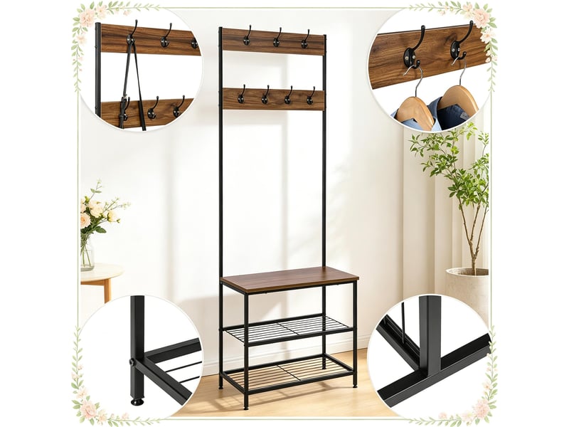 Porte-manteau moderne multifonction 3-en-1, rangement vêtements pour entrée - Conforama D
