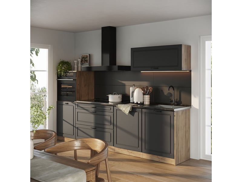  Vicco cuisine, anthracite campagnechêne doré, 280cm plan de travail chêne doré  - Conforama C