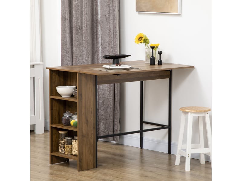  Table de bar extensible avec 3 étagères de rangement et structure en métal pour cuisinesalle à manger, 120 x 76 x 91,4 cm, marron  - Conforama C
