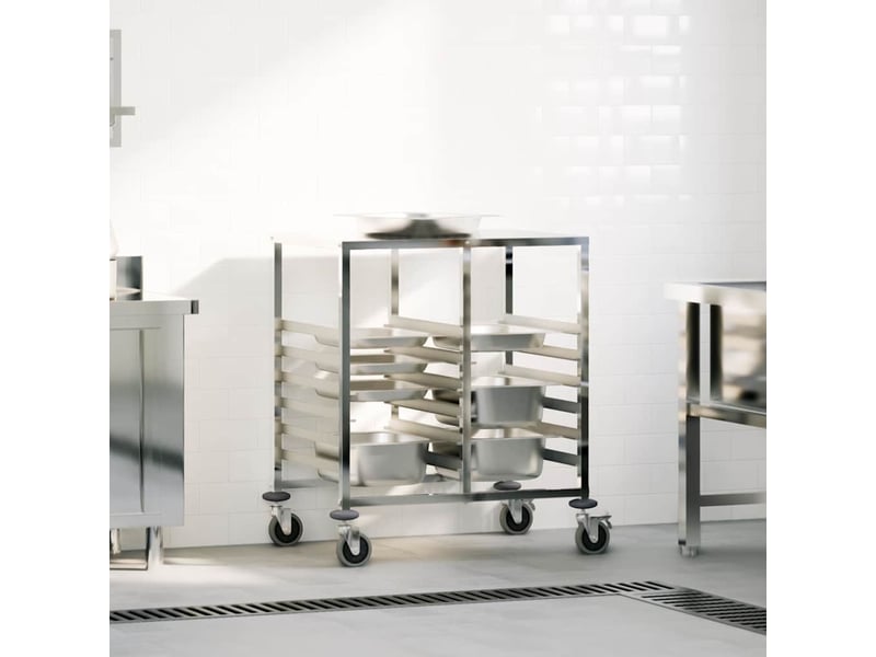 Desserte de cuisine, chariot à plateaux 12 bacs gn 75x55x87 cm acier inoxydable - Conforama B