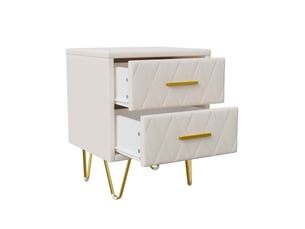 Lot de 2 tables de chevet 41x35,5x51 cm, 2 tiroirs, bout de canapé en tissu matelassé et pieds métal, velours, design moderne luxe, beige