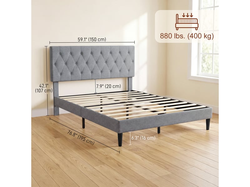  Lit double design chesterfield - tête de lit, pied de lit et sommier - compatible matelas 140x190cm - gris  - Conforama C