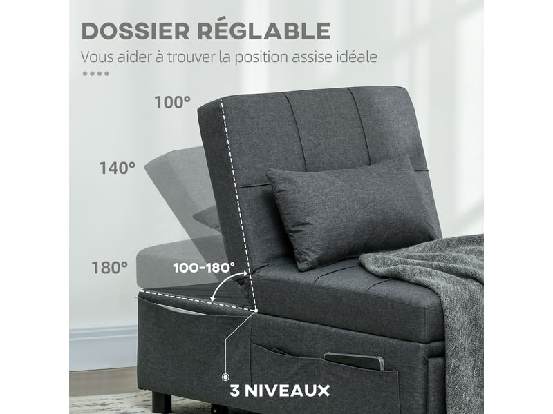  Fauteuil convertible 1 place en tissu gris 65,5x104x81 cm  - Conforama E