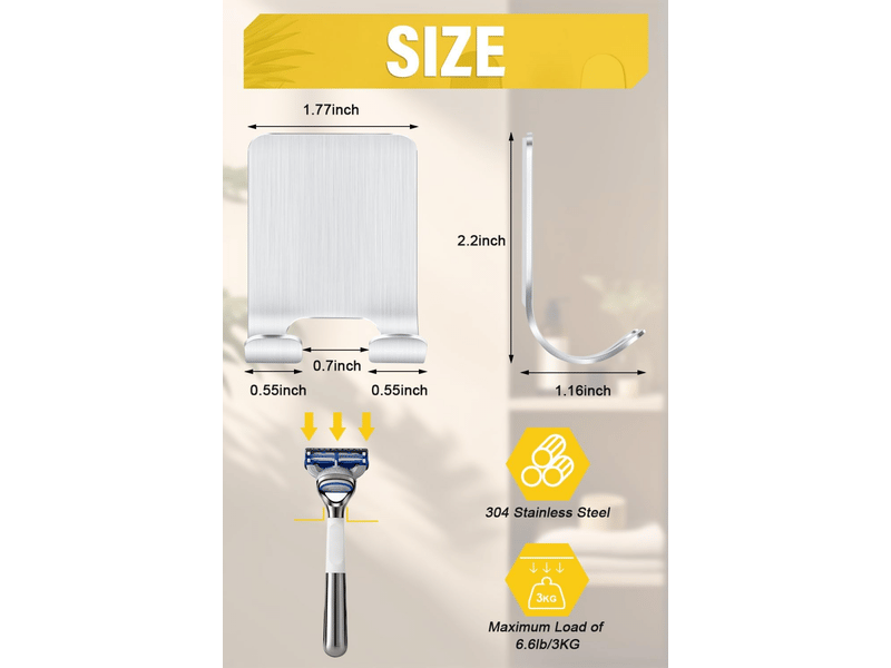  Support de douche 4 pièces, crochets autocollants, porte-serviettes pour salle de bain et cuisine, argent  - Conforama C