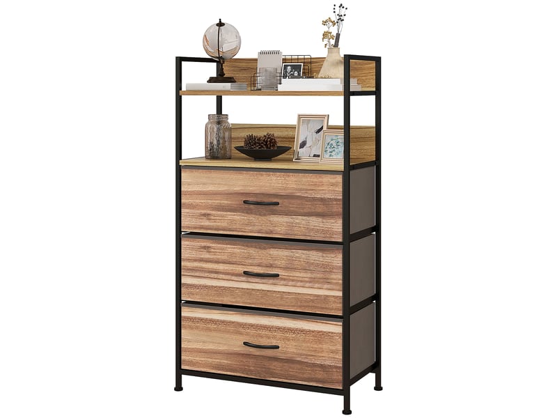  Meuble de rangement de style industriel avec 3 tiroirs amovibles en tissu et 2 étagères – 60 x 29 x 101 cm – mdf et métal  - Conforama B