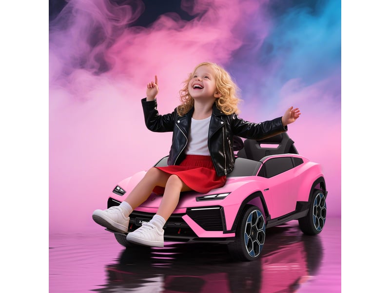 Voiture électrique lamborghini sous licence pour enfants de 3 ans et plus, batterie 12 v, télécommande 2,4 ghz, double moteur, rose - Conforama C
