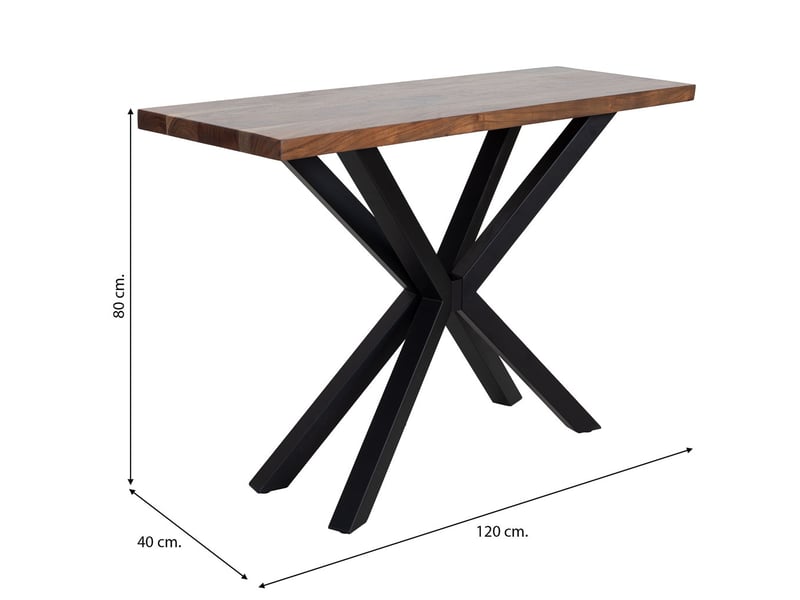  Console d'entrée en bois d'acacia marron avec pieds en fer 120x40x80h cm  - Conforama C