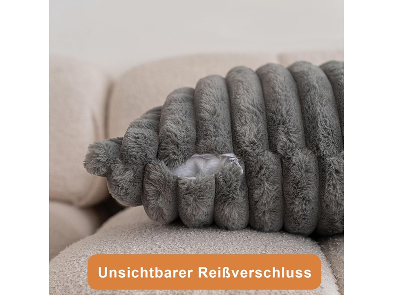 Lot de 2 housses de coussin 30 x 50 cm peluche gris chicfurn - Conforama R