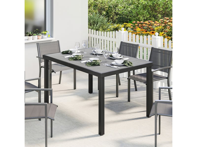  Table de jardin, table à manger extérieure acier, bois-plastique gris 140x90x74cm  - Conforama C