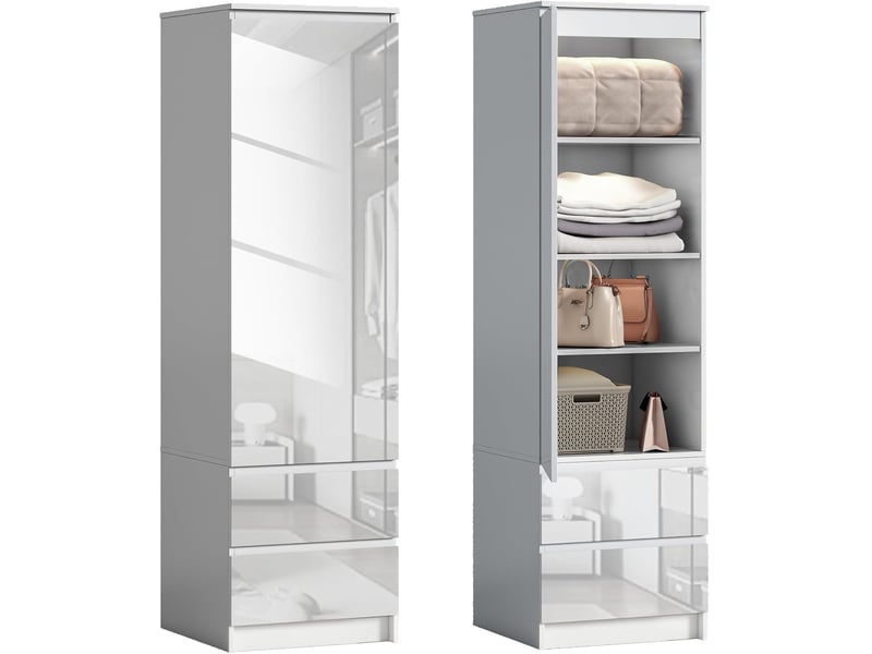  Armoire - wumagin - bois massif- avec 2 tiroirs, 4 compartiments - porte simple - 33x40x180cm - pour chambre, salon, entrée - blanc  - Conforama B