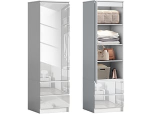 Armoire en bois massif avec 2 tiroirs et 4 compartiments, porte simple, 33 x 40 x 180 cm, pour chambre et salon, blanc