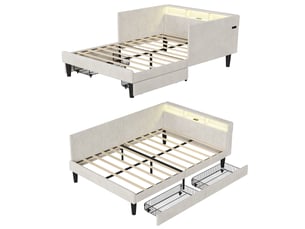 Lit avec rangement 140x200 cm <strong>Lonelyo</strong> <strong></strong> coloris beige