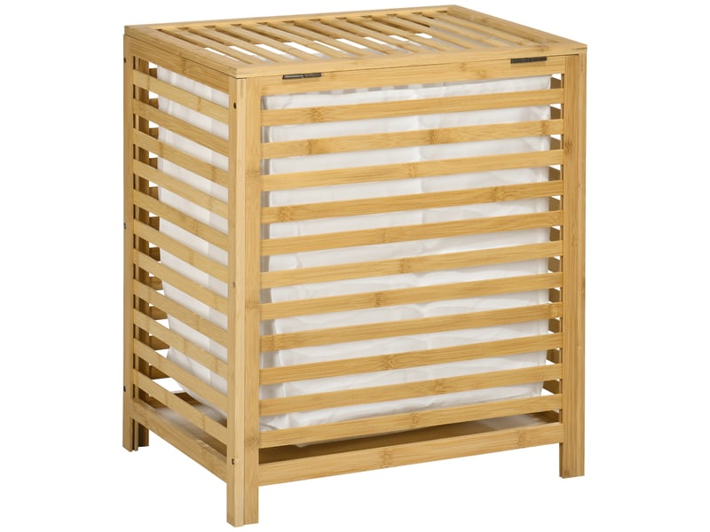  Panier à linge en bambou de 55 l avec couvercle et sac amovible, 50 x 36 x 60 cm, bois naturel  - Conforama A