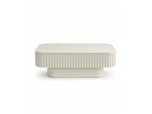 Table basse rectangulaire cannelée 98 cm crème, placage bois, rangement caché