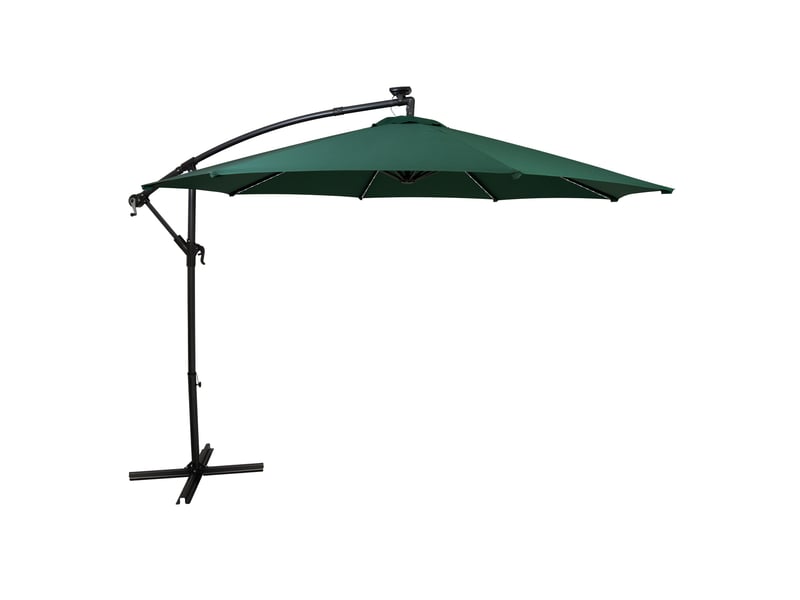  Parasol banane à mât déporté suspendu vert à led solaire 3 m jardin terrasse extérieur manche auvent manivelle imperméable protection aux uv base 216440 - Conforama A
