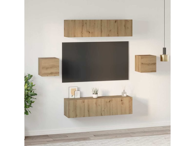  Ensemble meuble tv - banc tv - meuble de rangement 6 pcs chêne artisanal bois d'ingénierie  - Conforama D
