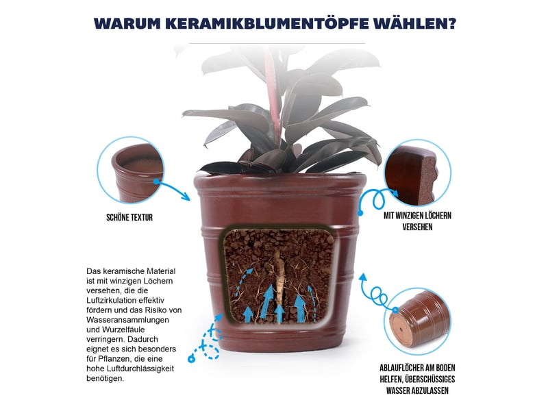  Pot de fleurs en céramique ø 24 cm – brun rouge brillant – drainage, intérieur et extérieur  - Conforama E