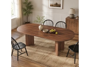 Table de salle à manger extensible pour 6 à 8 personnes, plateau épais et angles arrondis, en mdf noyer, 160200 × 90 cm