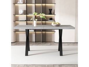 Table à manger rectangulaire avec piètement croisé - style industriel, mdf effet béton et noir 140 × 80 × 76 cm