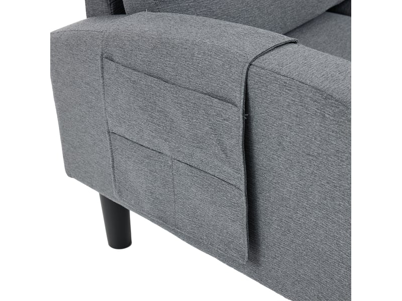 Canapé d'angle réversible 3 places en tissu gris avec méridienne, poches latérales et coussins amovibles - Conforama D