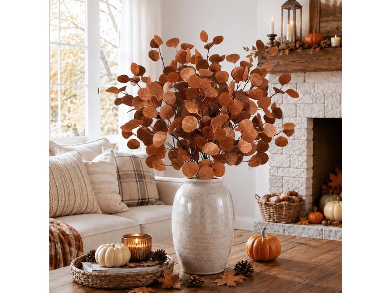 Lot de 6 tiges d’eucalyptus artificiel d’automne 90 cm, feuillage automnal pour décoration de maison - Conforama D