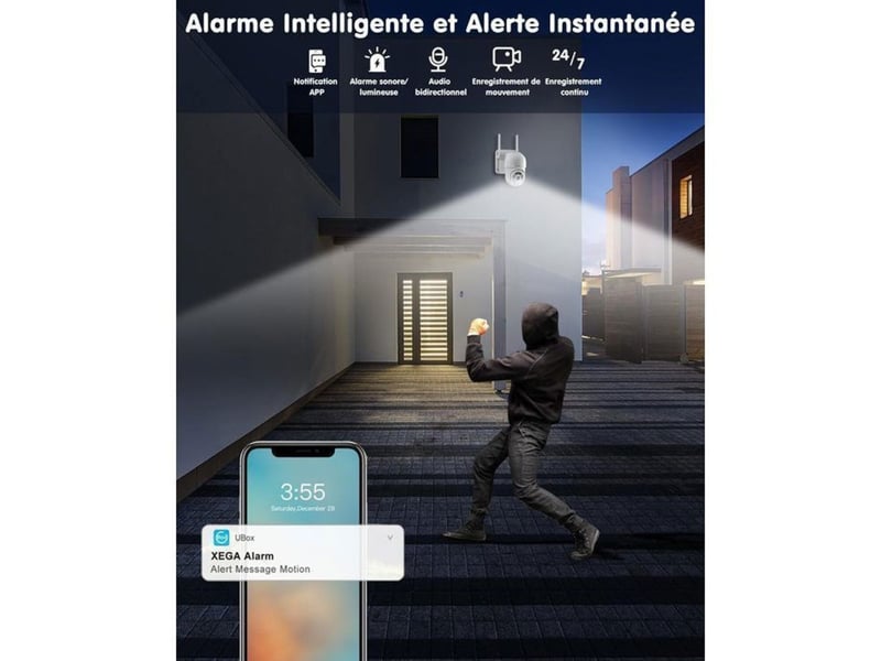  Camera de securite ptz 4g 2k vision nocturne couleur blanche ip66 panneau solaire 20w batterie 20000mah enregistrement continu 247 149519_AAAQF12079_6_DROPFR - Conforama C