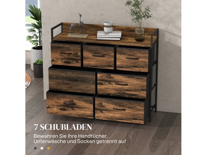  Commode de rangement 7 tiroirs en tissu 98 x 29 x 85 cm – marron – style industriel  - Conforama B