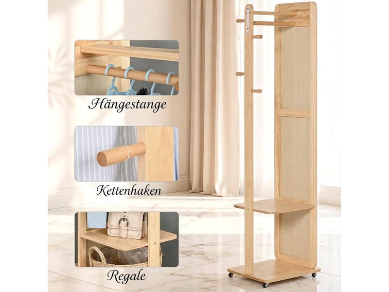  Miroir sur pied 40x44,5x170 cm avec porte-vêtements mdf bois aspect bois clair  - Conforama D