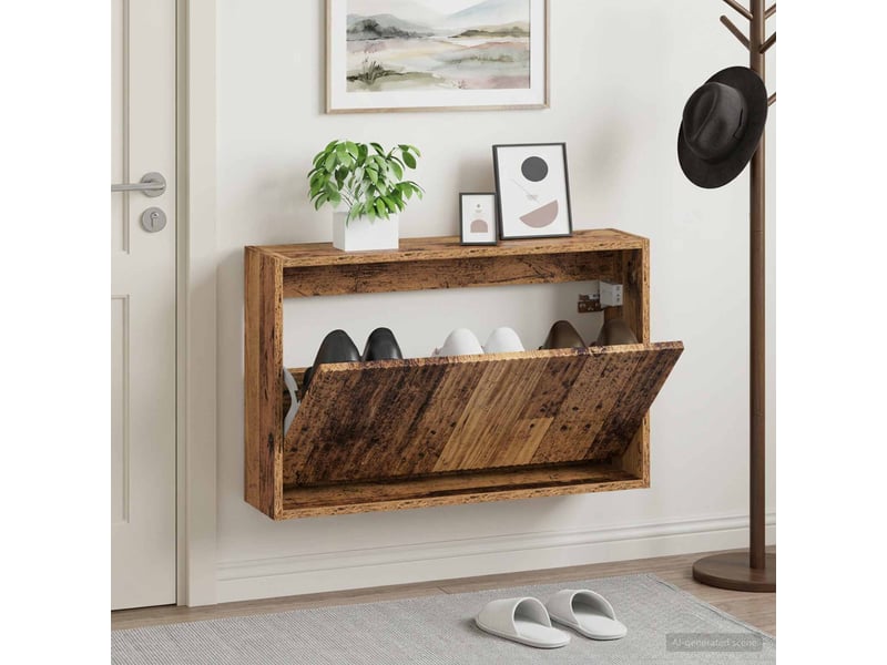  Meuble à chaussures mural, armoire à chaussures arnhem 71x17x43 cm bois ancien  - Conforama B