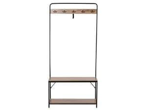 Porte-manteau 3 en 1 avec banc et étagère à chaussures, style industriel, mobilier d'entrée vintage en bois et acier, 80,5 x 30 x 170 cm, noir
