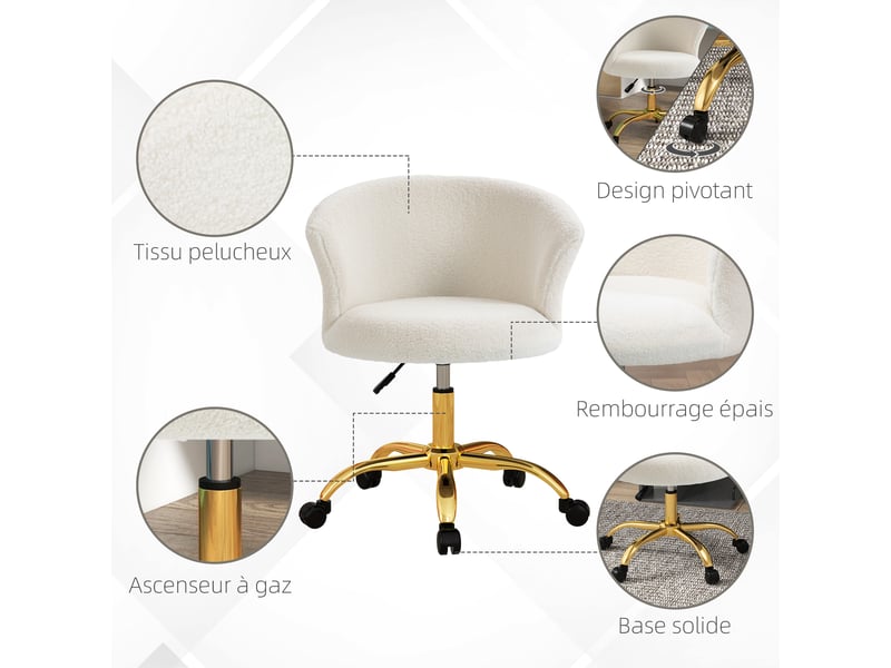 Chaise de bureau fauteuil de bureau ergonomique réglable en hauteur siège confortable pivotante acier piètement blanc - Conforama E