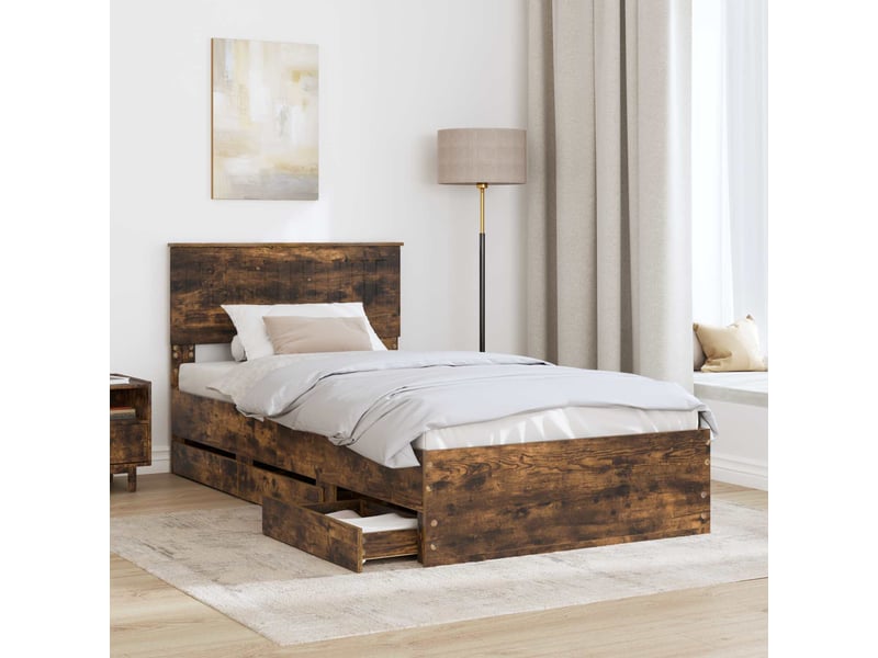  Lit simple- lit adulte -  cadre de lit chêne fumé 100 x 200 cm bois ingénierie  - Conforama B